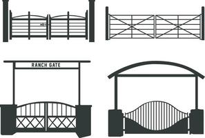 Ranch gate silhouette, Farm fence silhouette,  Ranch gate illustration vector