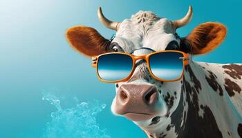 image of Funny white cow with sunglasses photo