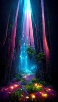 Colorful bioluminescence plants in forest crystals image photo