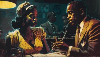 negro hombre y negro mujer jugando jazz música en un bar generativo ai foto