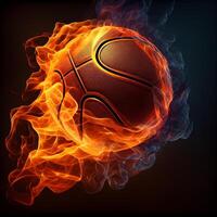 Glowing Ball Burning on Fire in Orange Flames Givi illustration image generative AI photo