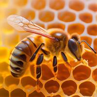 Bee on honeycomb image photo