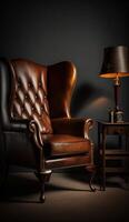 imagen de hermosa producto de un Clásico cuero marrón hermosa silla generativo ai foto