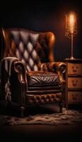 A comfortable product of a vintage leather brown beautiful chair photo