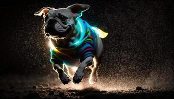 dog running in the dark night neon illustration image generative A photo