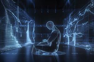 Artificial intelligence concept of big data or cyber security. 3D illustration photo