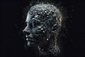 3D dissolving human head made with cube shaped particles photo