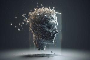 3D dissolving human head made with cube shaped particles photo