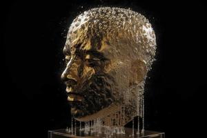 3D dissolving human head made with cube shaped particles photo