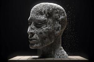 3D dissolving human head made with cube shaped particles photo