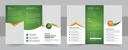 Gardening or Lawn Care Tri Fold Brochure Template, Lawn Mowing Service Brochure Template design or Landscaper Brochure design. agro trifold vector