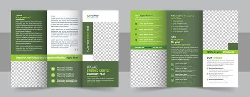 Gardening or Lawn Care Tri Fold Brochure Template, Lawn Mowing Service Brochure Template design or Landscaper Brochure design. agro trifold vector