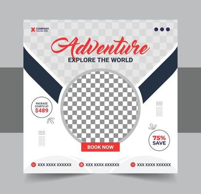 Travel tour instagram post banner or square flyer template design