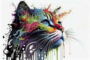 colorful cat,white background,dripping art photo