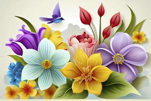 Colorful spring background with beautiful flowers photo