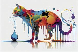 full body of a colorful cat,white background,dripping art photo