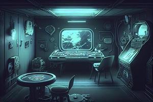 Games room with a cyber gamer computer. digital art photo