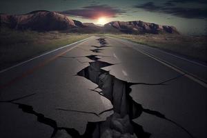 cracked road after earthquake photo