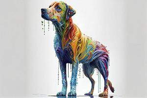 full body of a colorful dog,white background,dripping art photo