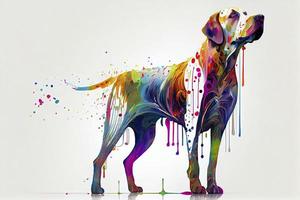 full body of a colorful dog,white background,dripping art photo