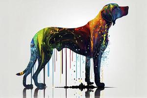 full body of a colorful dog,white background,dripping art photo