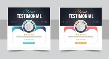 client feedback social media post banner set. Customer feedback testimonial social media post web banner template. client testimonials social media post banner design vector