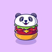 Cute Panda Burger Cartoon Vector Icon Illustration. Animal Food Icon Concept Isolated Premium Vector. Flat Cartoon Style