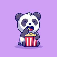 Cute Panda Eating Popcorn Cartoon Vector Icon Illustration. Animal Food Icon Concept Isolated Premium Vector. Flat Cartoon Style