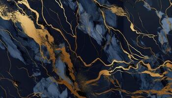 navy blue and gold marble background. photo