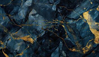 navy blue and gold marble background. photo