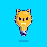 Cute Bulb Cat Cartoon Vector Icon Illustration. Animal Technology Icon Concept Isolated Premium Vector. Flat Cartoon Style