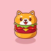 Cute Shiba Inu Dog Burger Cartoon Vector Icon Illustration. Anmal Food Icon Concept Isolated Premium Vector. Flat Cartoon Style