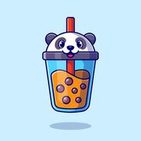 Cute Panda Boba Milk Tea Cartoon Vector Icon Illustration. Animal Drink Icon Concept Isolated Premium Vector. Flat Cartoon Style