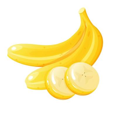 Banana with two banana slices. Cartoon style illustration.