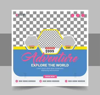 travel social media post banner and web banner template or square flyer, Travel vacation holiday template design and travel business banner