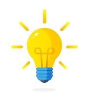Flat illustration of light bulb with rays shine vector
