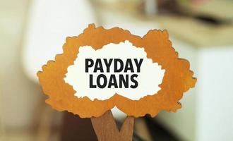 figure of a tree with text payday loans inside the foliage. Business concept financial tables with a pen. photo