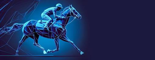 Jockey on horse. Champion. Horse riding. Equestrian sport. Jockey riding jumping horse. Poster. Sport background. Isolated Illustration. AI photo