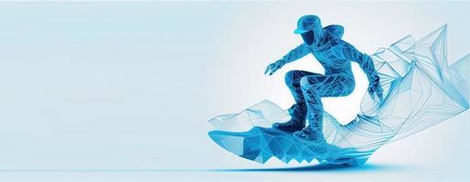 Snowboarder in action illustration. Extreme winter sports. Snowboarding emblem. Sport club logo. Snowboarding equipment. AI photo
