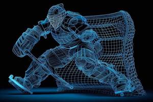 glowing hockey on a dark blue background of the space with shining. neon background AI photo