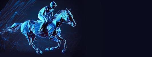 Galloping horse, particles, race illustration. AI photo