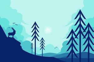 simple vector illustration of landscape with silhouette of deer