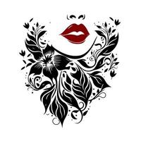 Exquisite floral lip art for beauty, makeup, and cosmetic design. Vector illustration featuring a beautiful woman's lips with intricate floral ornamentation on a clean white background.