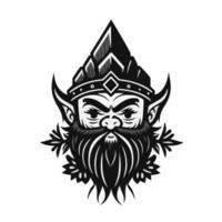 Fierce fairy tale gnome warrior with a iron helmet and a bushy beard. Vector illustration perfect for fantasy-themed designs, gaming graphics, children's book illustrations.