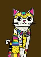 Patchwork Yellow Cat Doodle Portrait vector