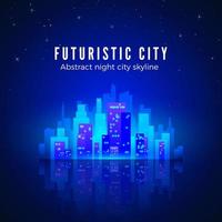 Neon city landscape with glow and bright colors. Silhouette of futuristic town. Sci-fi background. Retro style 80s. Vector illustration