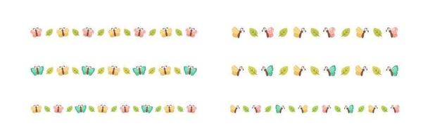 Cute Butterfly Separator Border Divider Set. Spring Summer Nature Pattern Vector Illustration Design.