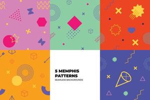 Set of Memphis Pattern. Red, Blue, Yellow Colors. Memphis Style Funky Patterns. Hipster Style 80s-90s. Vector illustration. Suitable for banners, funky posters, flyers, covers.