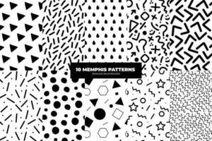 Set of seamless geometric pattern with black white elements. Abstract background. Checkerboard, Stars, Herringbone, Stripes and Stationery Modern Patterns for fabric design. Vector illustration