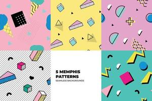 Set of Memphis Pattern. Red, Blue, Yellow, Turquoise Colors. Memphis Style Funky Patterns. Hipster Style 80s-90s. Vector illustration. Suitable for banners, funky posters, flyers, covers.